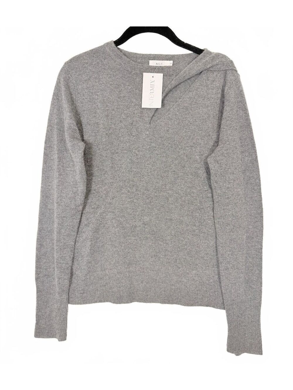 New! A.L.C. Gray Wool Cashmere Cut Shoulder Twist Sweater Women's Small